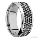 9 mm wide/High Bevel/14K White Gold band with a 4 Row Half Eternity arrangement of 015 carat Round Black Diamond stones in a Bead Channel setting